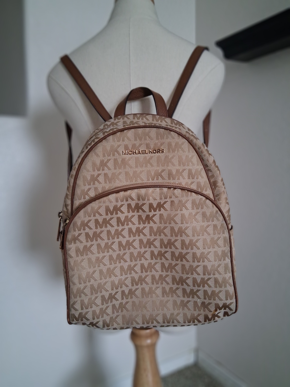Michael Kors Beige/Tan MK Logo Backpack - Picture 2 of 7